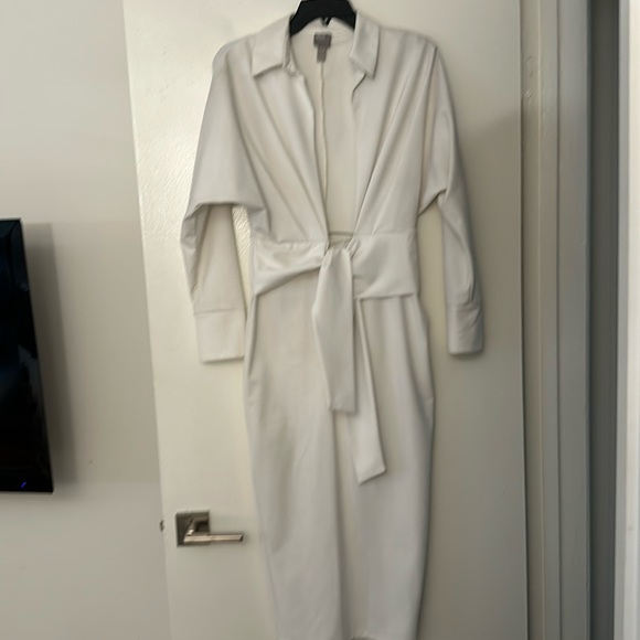 White midi dress with deep open front - Picture 2 of 5